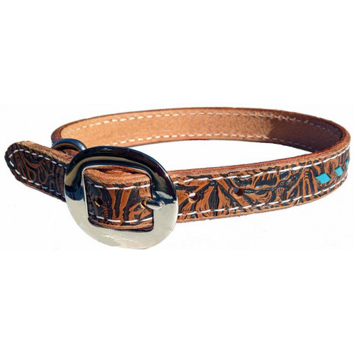 BROWN FLORAL / TURQUOISE LACE DOG COLLAR